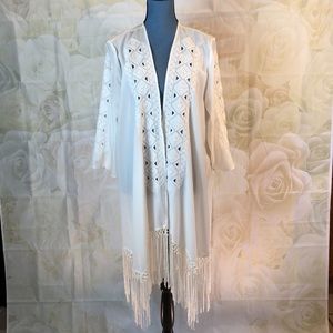 White sheer coverup w fringe